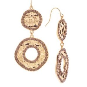 INC Glass Stone Hammered Double Drop NEW Gold Earrings